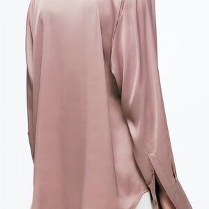 NEW! Long-sleeve relaxed fit, Mauve / Dusty Rose Satin V-neck Blouse XL
